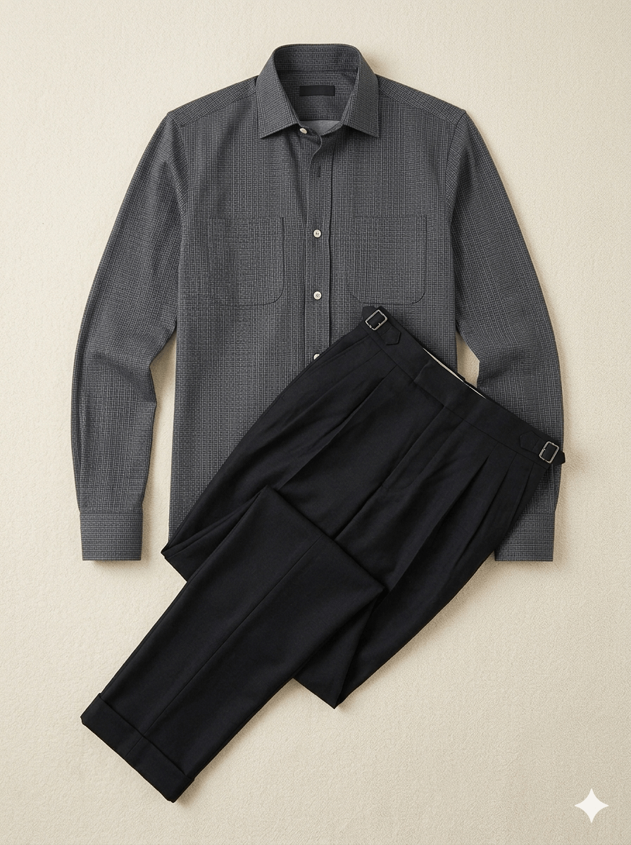 Grey Jacquard Cotton Shirt