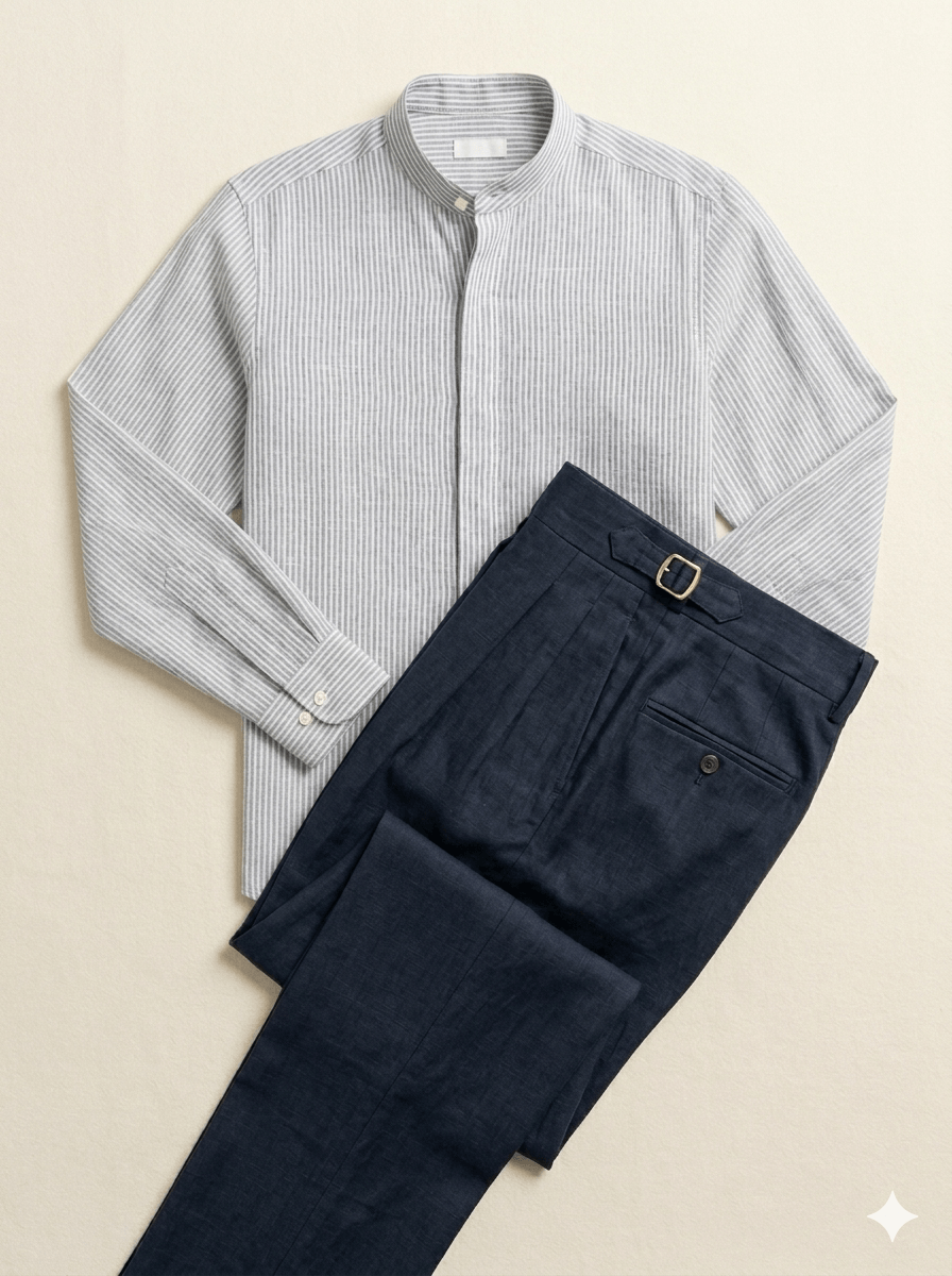 Blue Beige Stripe Linen Shirt
