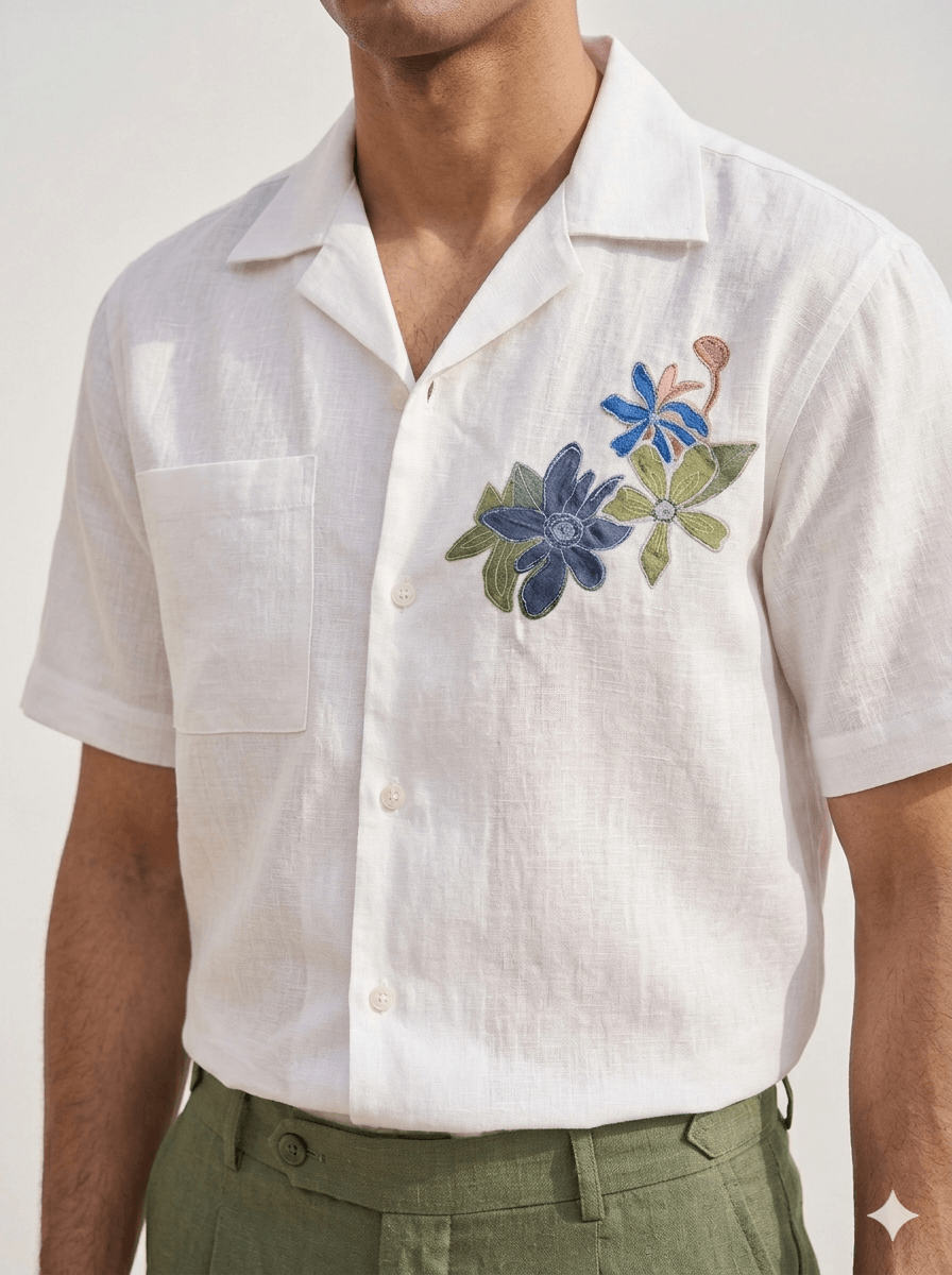 White Floral Linen Shirt