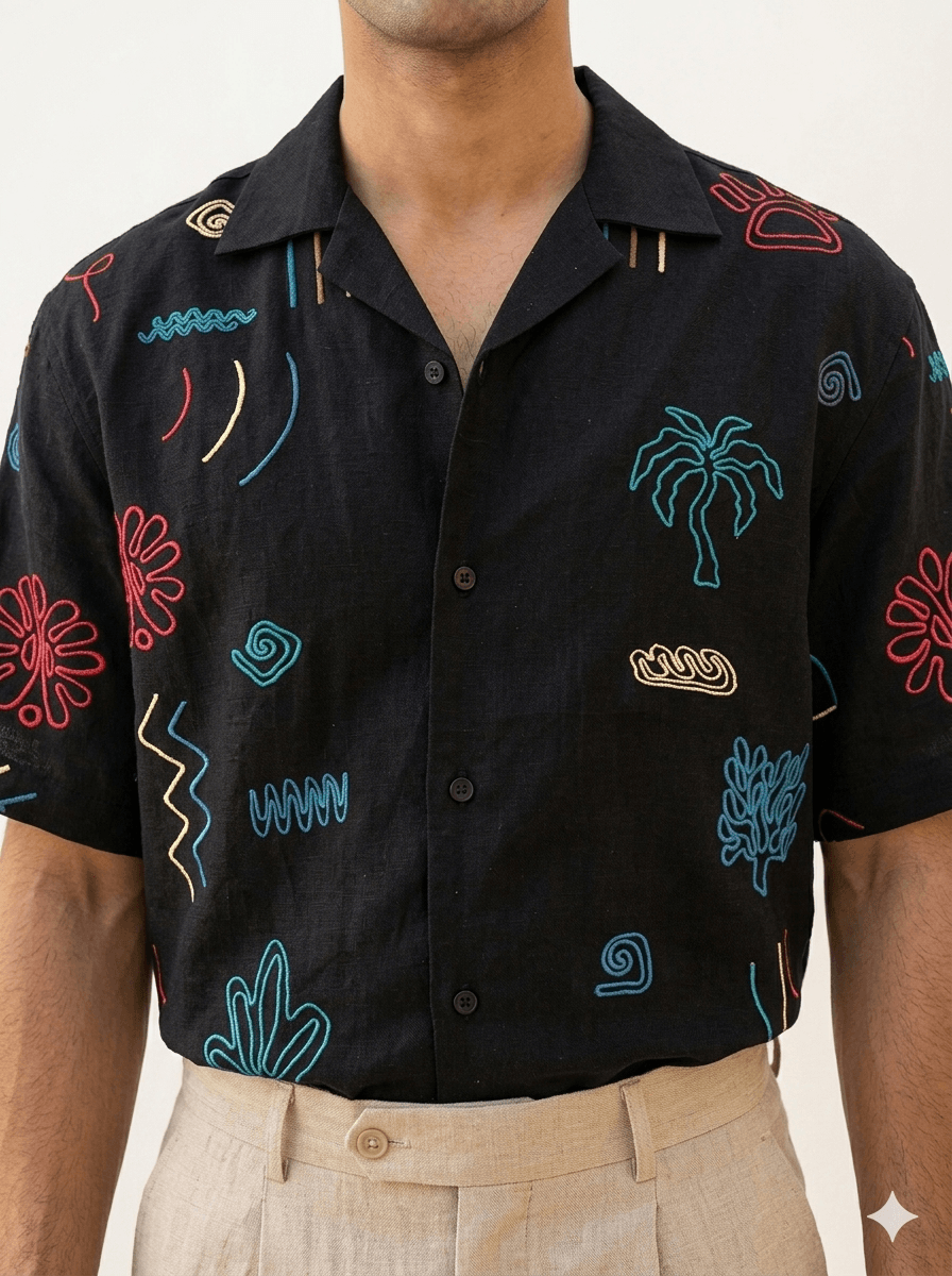 Black Multi Embroidered Imported Shirt