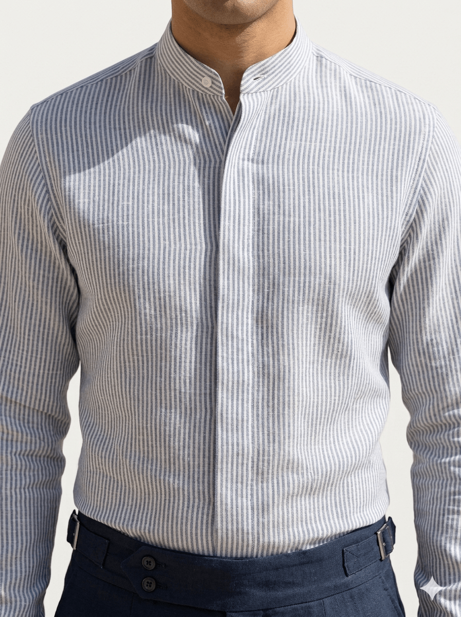 Blue Beige Stripe Linen Shirt