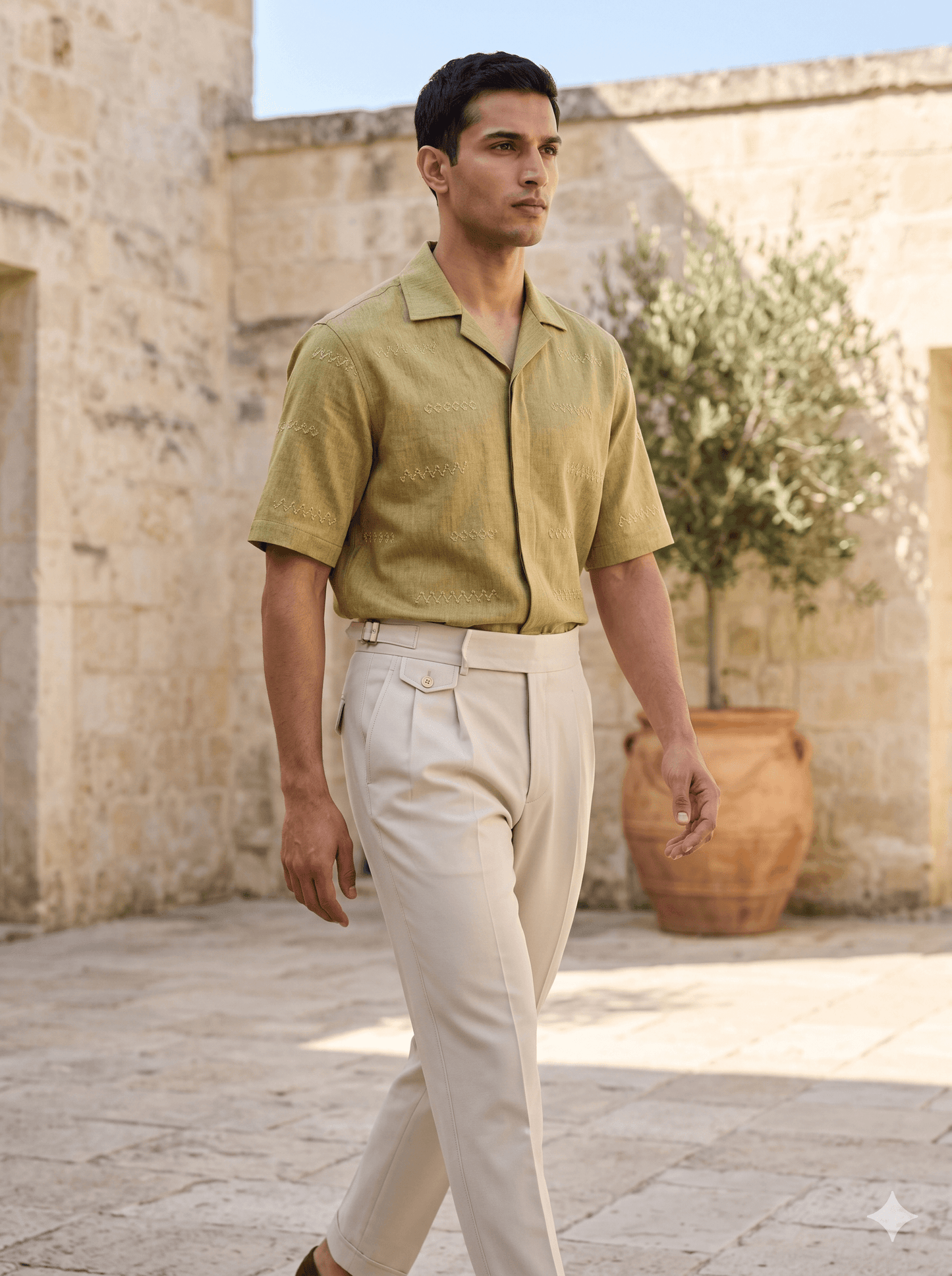 Mustard Embroidered Imported Shirt