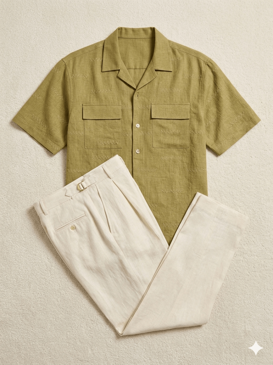 Mustard Embroidered Imported Shirt