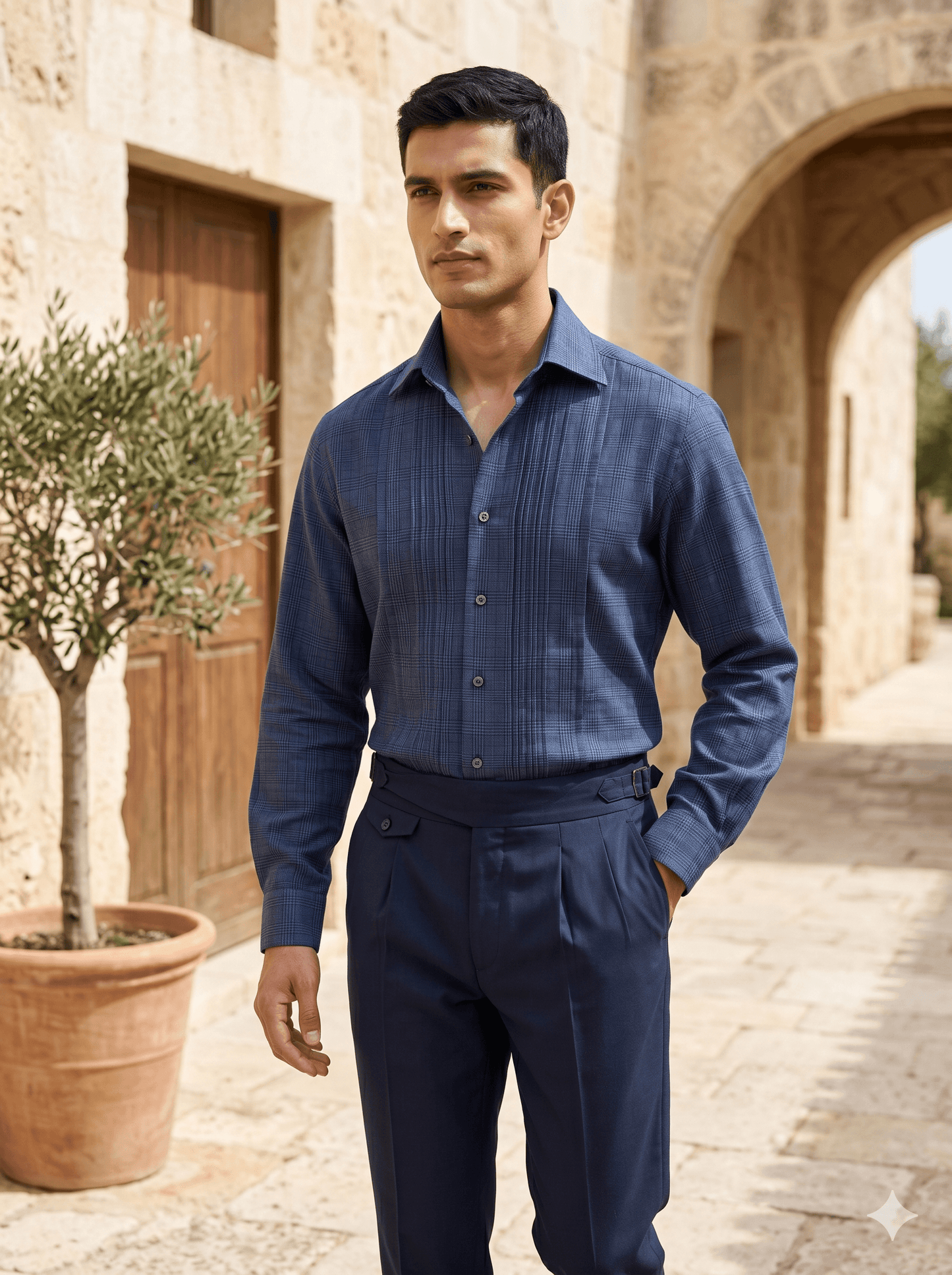 Blue Glen Check Linen Shirt